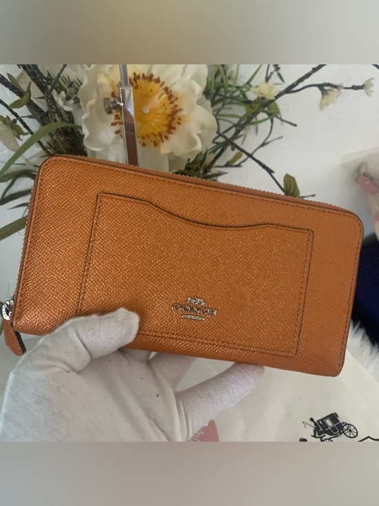 Handbags - Coach Metallic Tangerine Accordion Zip Around Wallet